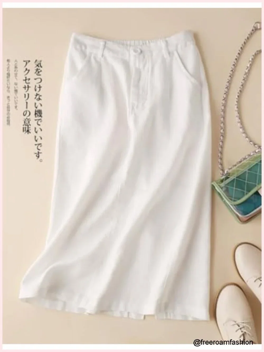 Cotton Linen A-Line Midi Skirt with Pockets High Waisted
